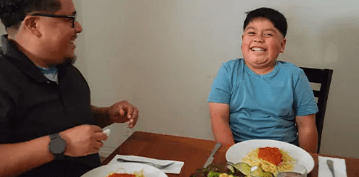 A family eating together.